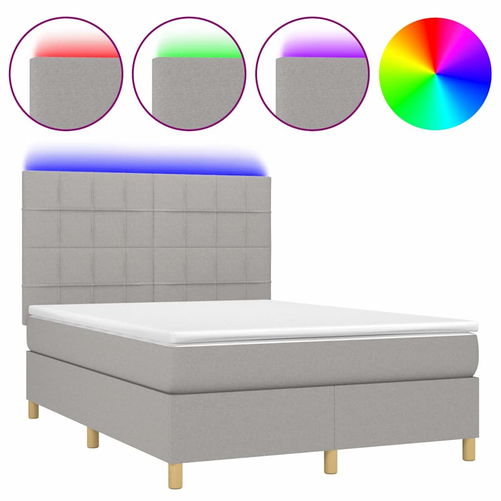 Letto a Molle Materasso e LED Grigio Chiaro 140x200 cm Tessuto