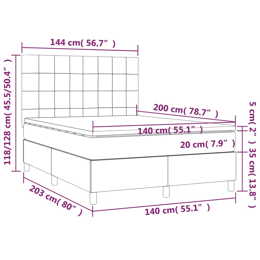 Letto a Molle Materasso e LED Grigio Chiaro 140x200 cm Tessuto - homemem39