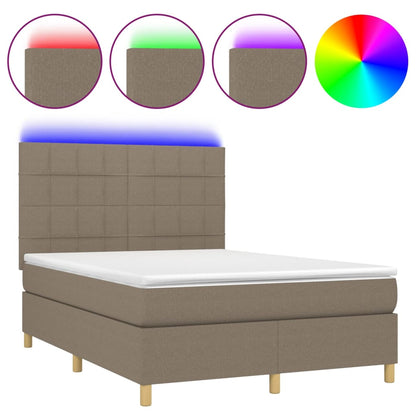 Letto a Molle con Materasso e LED Tortora 140x200 cm in Tessuto | homemem39