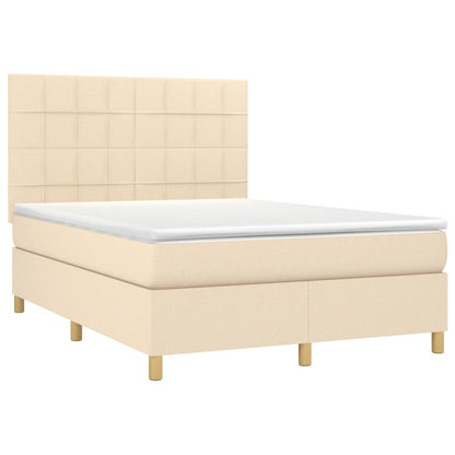 Letto a Molle con Materasso e LED Crema 140x200 cm in Tessuto - homemem39