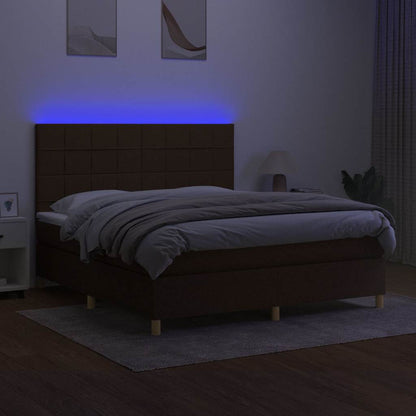 Letto a Molle Materasso e LED Marrone Scuro 160x200 cm Tessuto | homemem39