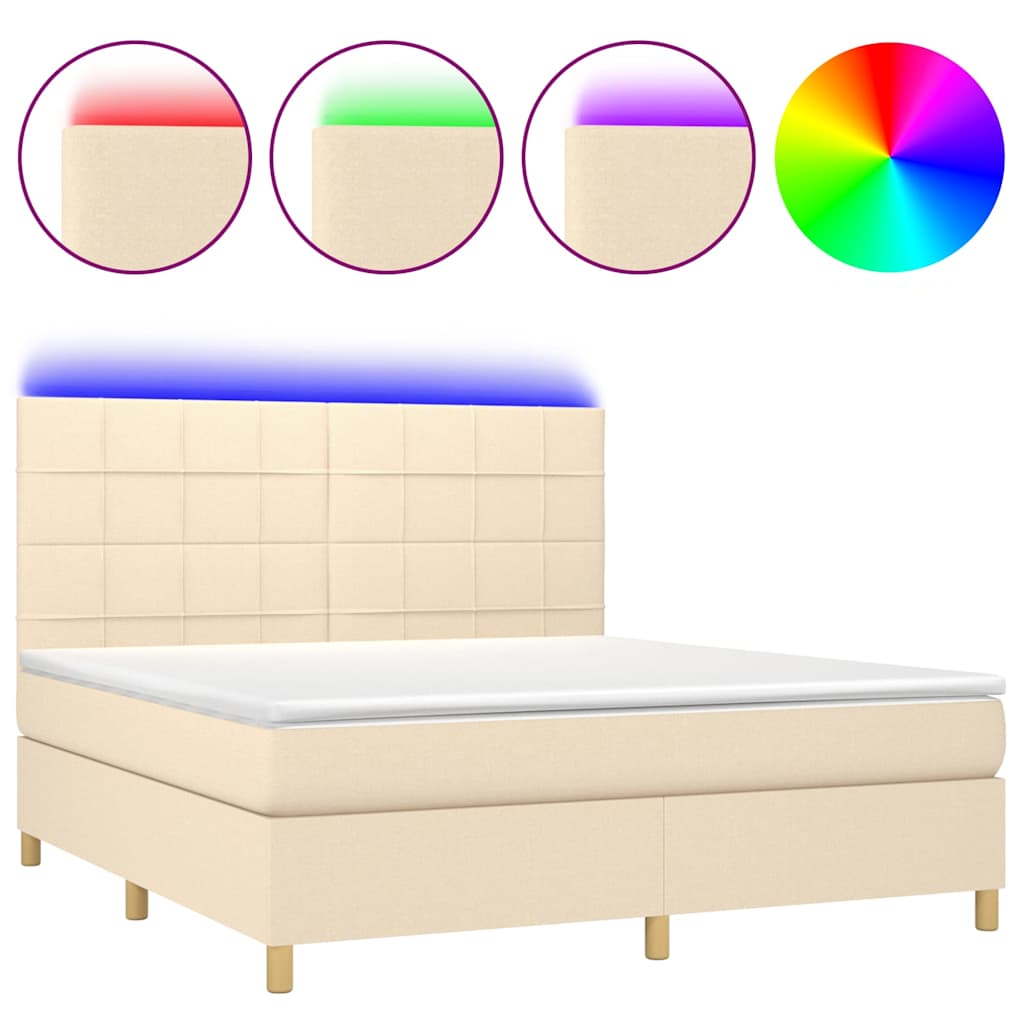 Letto a Molle con Materasso e LED Crema 160x200 cm in Tessuto