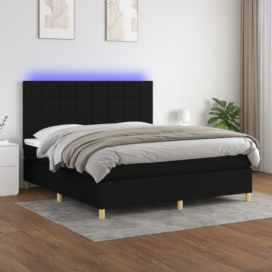 Letto a Molle con Materasso e LED Nero 180x200cm in Tessuto - homemem39