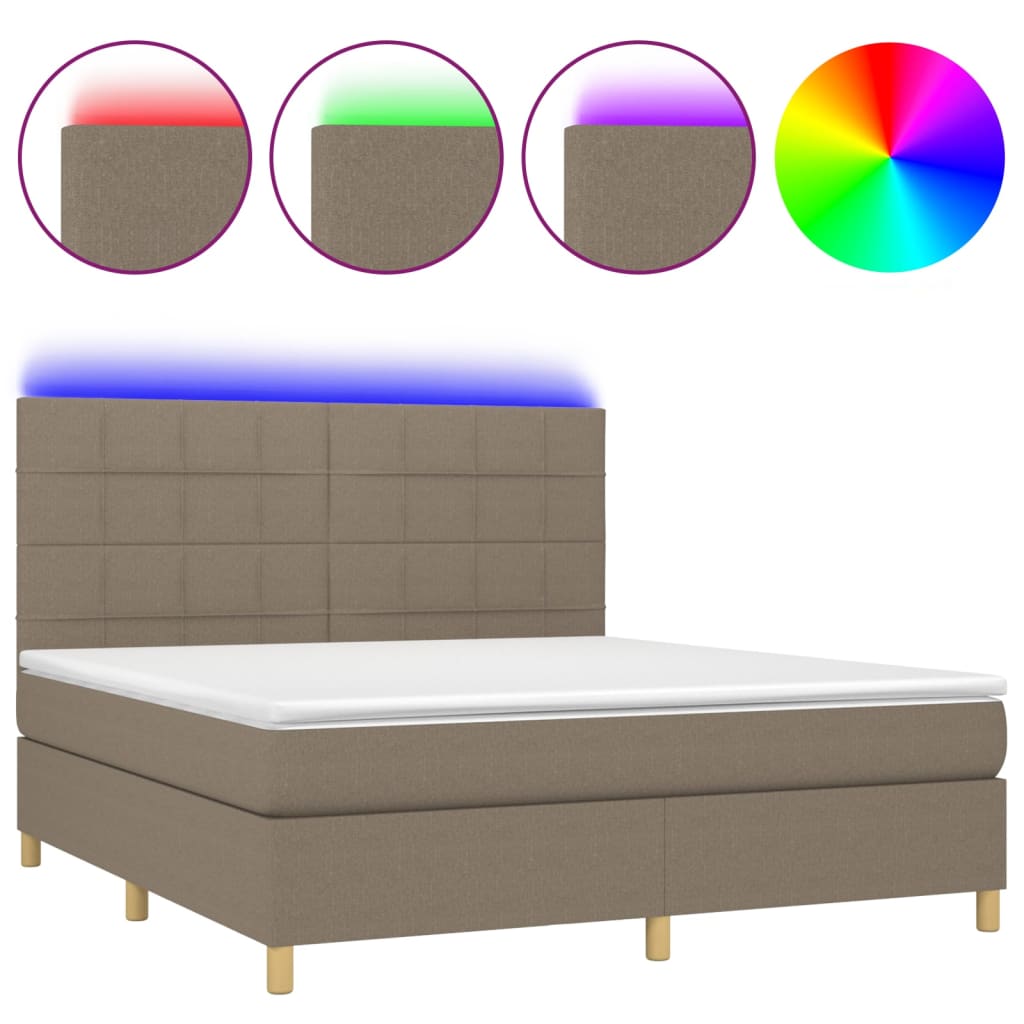 Letto a Molle con Materasso e LED Tortora 180x200 cm in Tessuto | homemem39