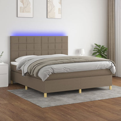 Letto a Molle con Materasso e LED Tortora 180x200 cm in Tessuto | homemem39