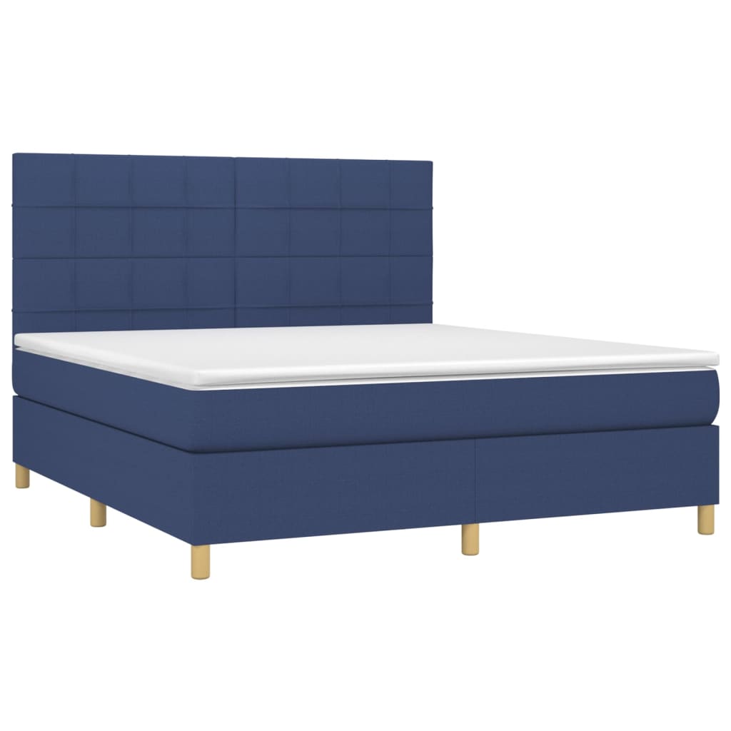 Letto a Molle con Materasso e LED Blu 180x200 cm in Tessuto - homemem39