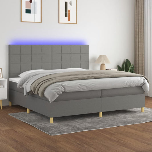 Letto a Molle Materasso e LED Grigio Scuro 200x200cm in Tessuto - homemem39