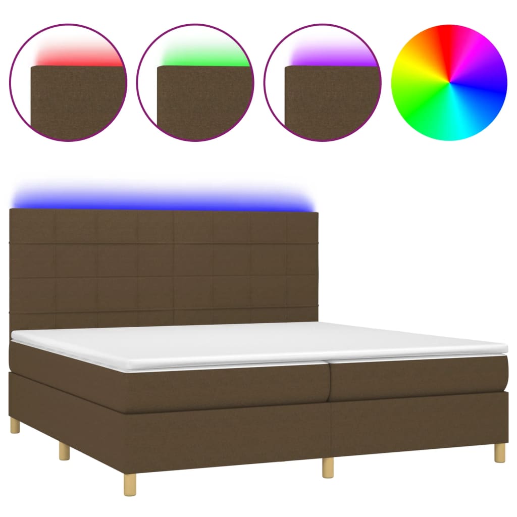 Letto a Molle Materasso e LED Marronescuro 200x200cm in Tessuto - homemem39