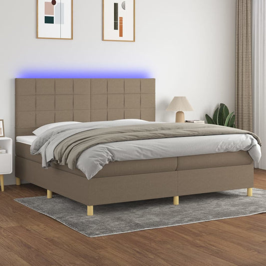 Letto a Molle Materasso e LED tortora 200x200cm in Tessuto - homemem39