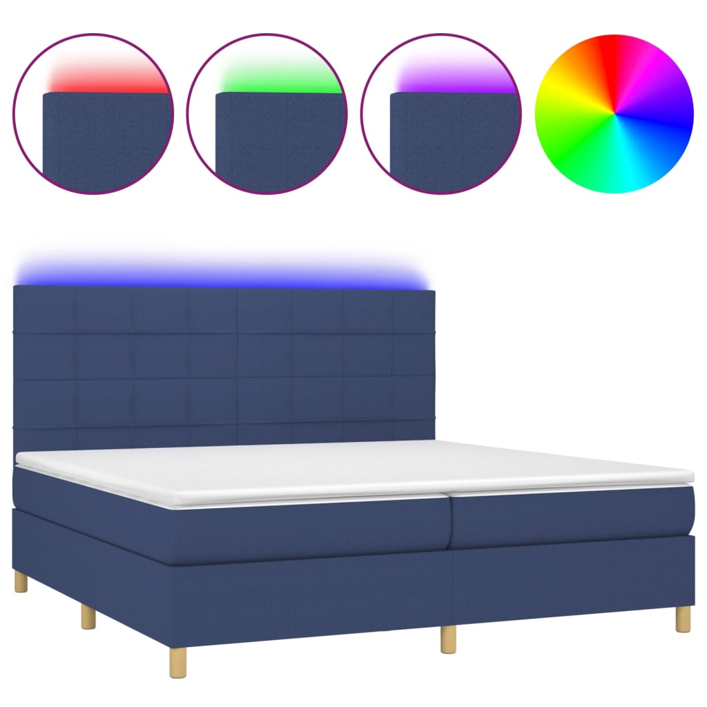 Letto a Molle Materasso e LED Blu 200x200cm in Tessuto - homemem39