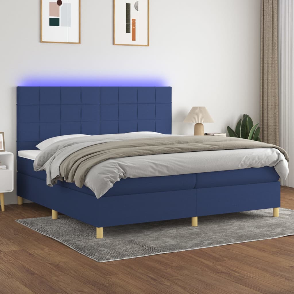 Letto a Molle Materasso e LED Blu 200x200cm in Tessuto - homemem39