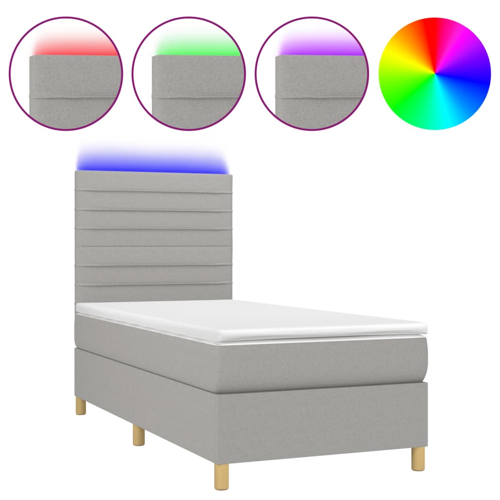 Letto a Molle Materasso e LED Grigio Chiaro 80x200 cm Tessuto - homemem39
