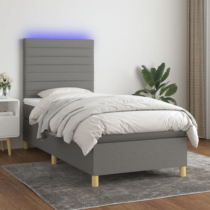 Letto a Molle Materasso e LED Grigio Scuro 80x200 cm in Tessuto - homemem39