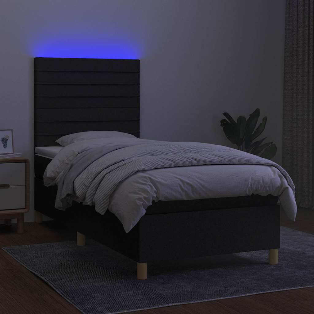 Letto a Molle con Materasso e LED Nero 80x200 cm in Tessuto