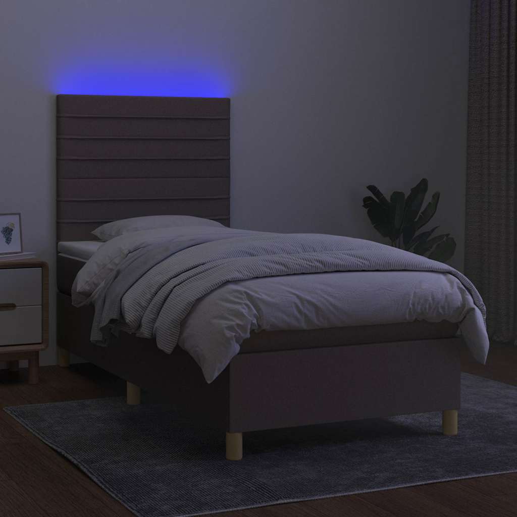Letto a Molle con Materasso e LED Tortora 80x200 cm in Tessuto