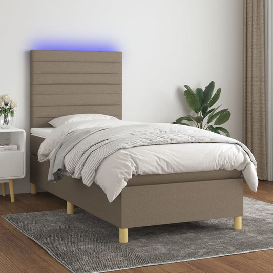 Letto a Molle con Materasso e LED Tortora 80x200 cm in Tessuto - homemem39