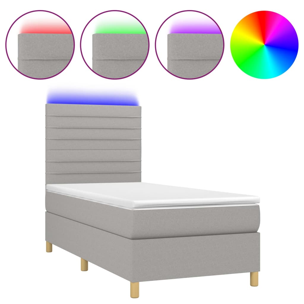 Letto a Molle Materasso e LED Grigio Chiaro 90x190 cm Tessuto - homemem39