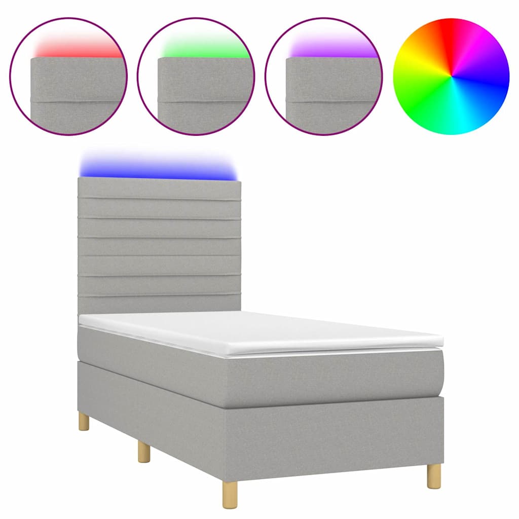 Letto a Molle Materasso e LED Grigio Chiaro 90x190 cm Tessuto