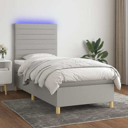 Letto a Molle Materasso e LED Grigio Chiaro 90x190 cm Tessuto - homemem39