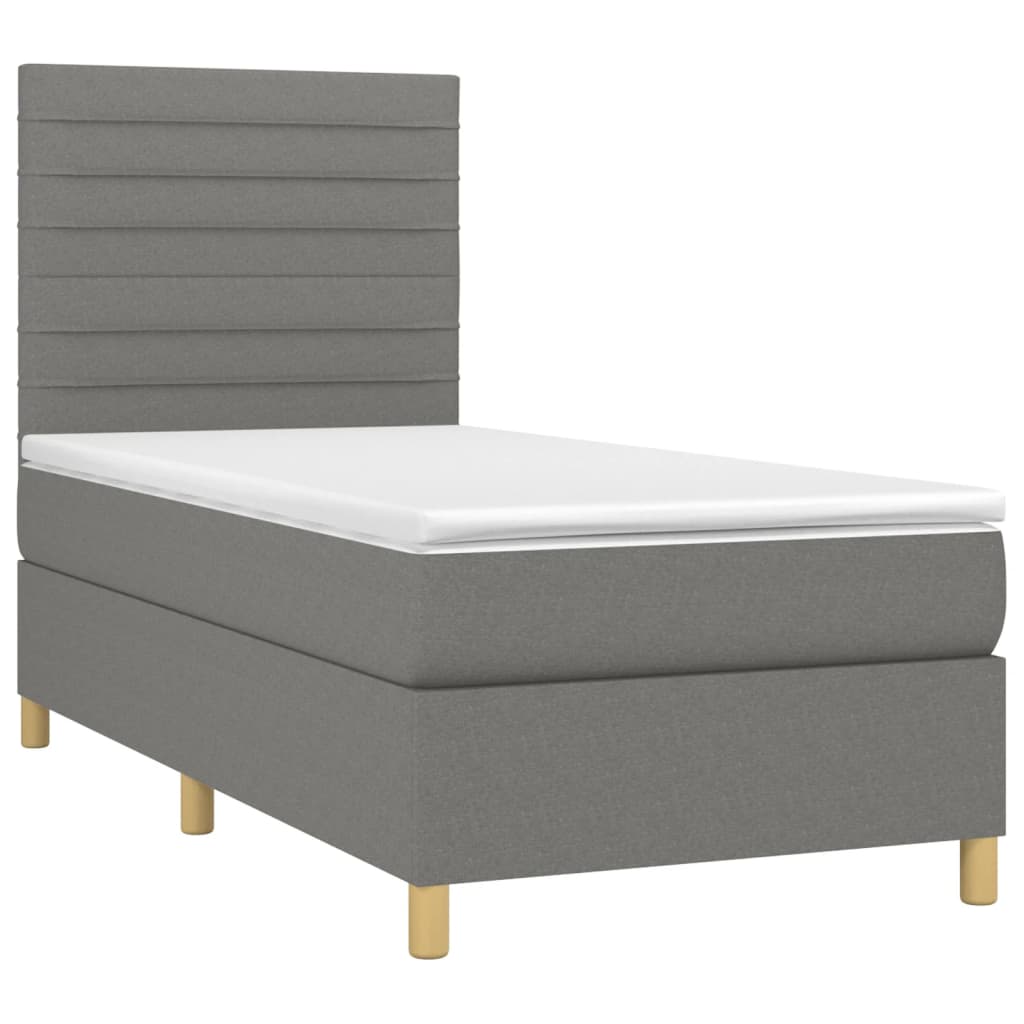 Letto a Molle Materasso e LED Grigio Scuro 90x190 cm in Tessuto - homemem39