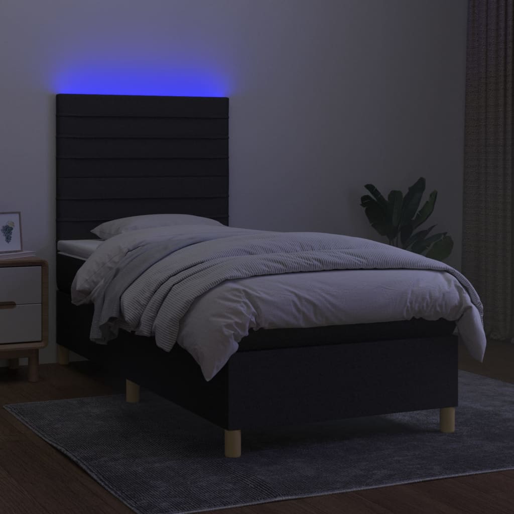 Letto a Molle con Materasso e LED Nero 90x190 cm in Tessuto - homemem39