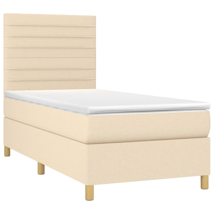 Letto a Molle con Materasso e LED Crema 90x190 cm in Tessuto - homemem39