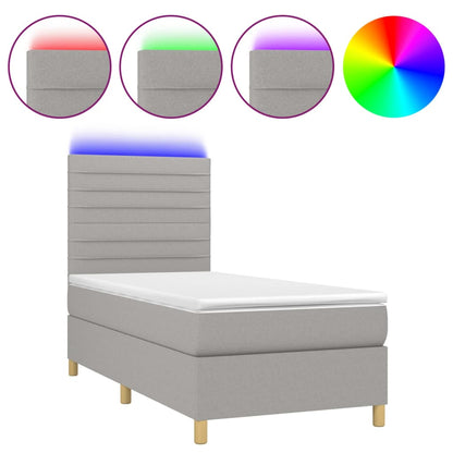 Letto a Molle Materasso e LED Grigio Chiaro 90x200 cm Tessuto - homemem39