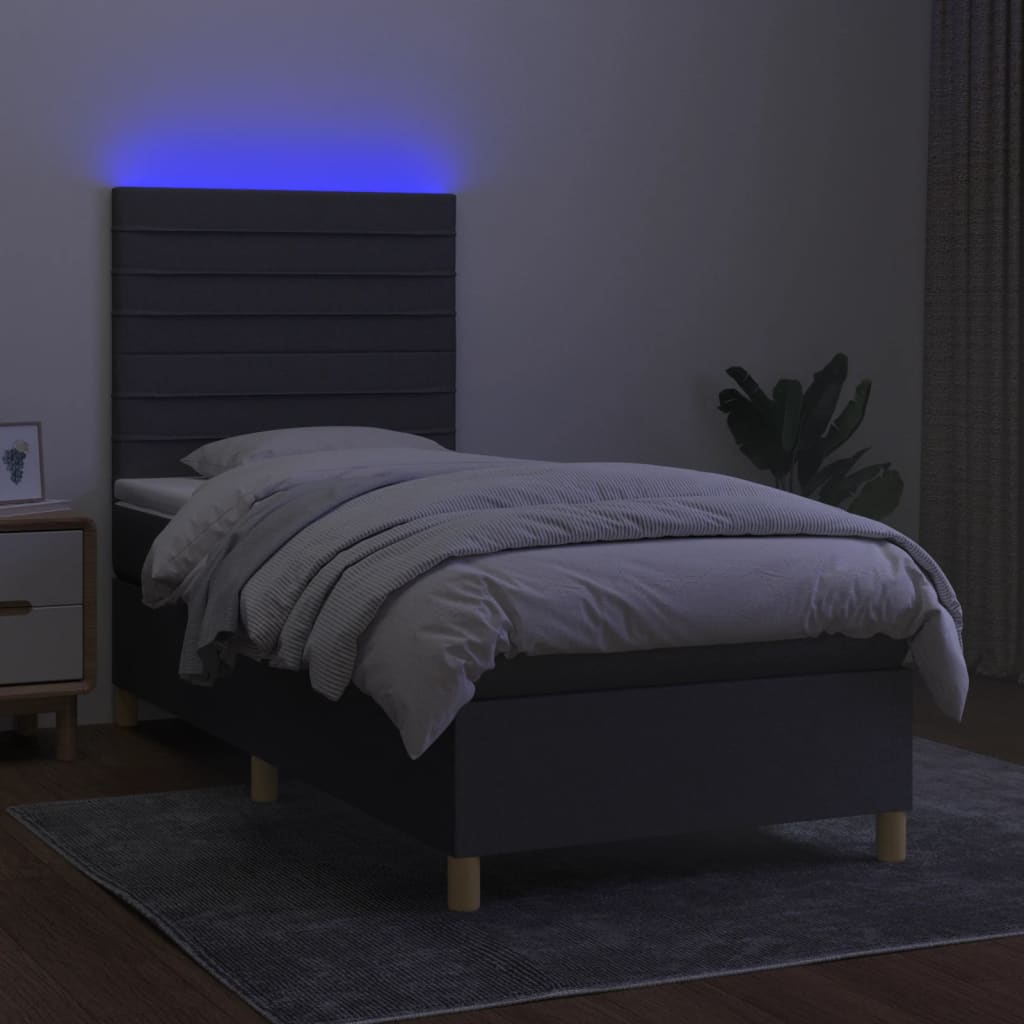 Letto a Molle Materasso e LED Grigio Scuro 100x200cm in Tessuto - homemem39