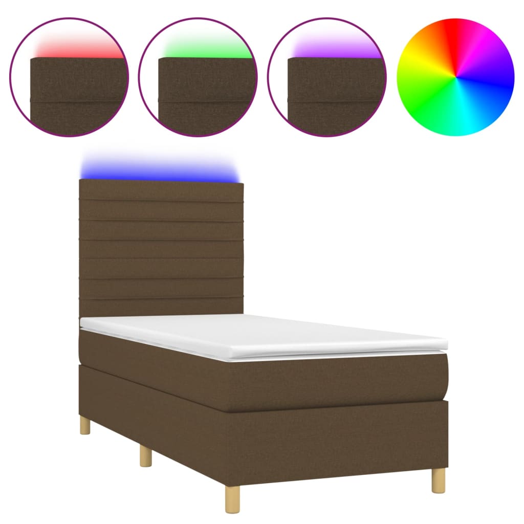 Letto a Molle Materasso e LED Marrone Scuro 100x200 cm Tessuto - homemem39