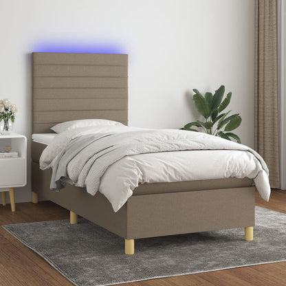 Letto a Molle con Materasso e LED Tortora 100x200cm in Tessuto - homemem39