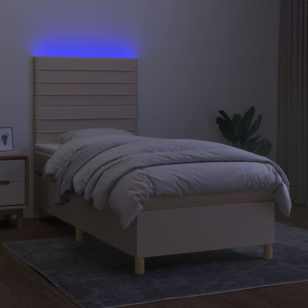 Letto a Molle con Materasso e LED Crema 100x200cm in Tessuto - homemem39