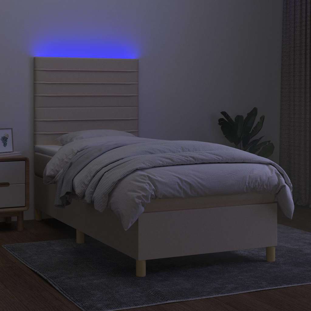 Letto a Molle con Materasso e LED Crema 100x200cm in Tessuto