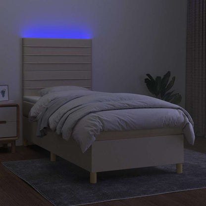 Letto a Molle con Materasso e LED Crema 100x200cm in Tessuto