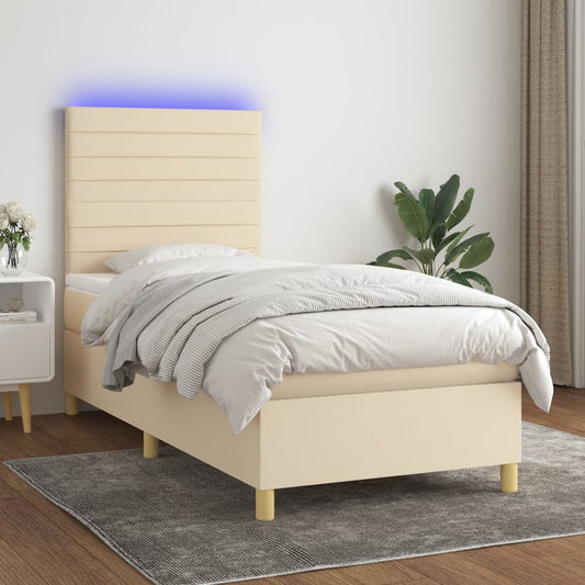 Letto a Molle con Materasso e LED Crema 100x200cm in Tessuto - homemem39