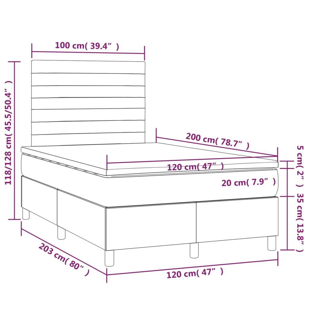 Letto a Molle Materasso e LED Grigio Scuro 120x200cm in Tessuto - homemem39