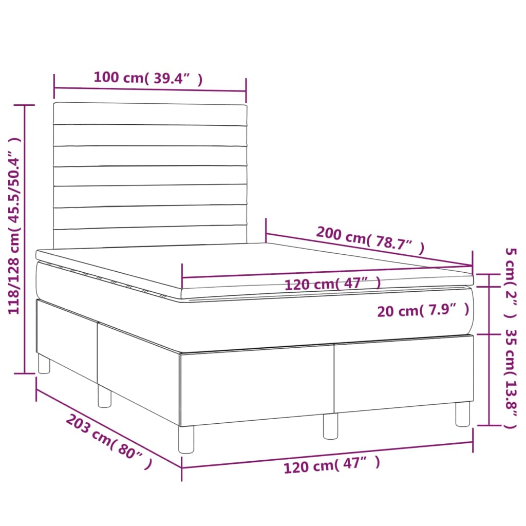 Letto a Molle Materasso e LED Marrone Scuro 120x200 cm Tessuto | homemem39