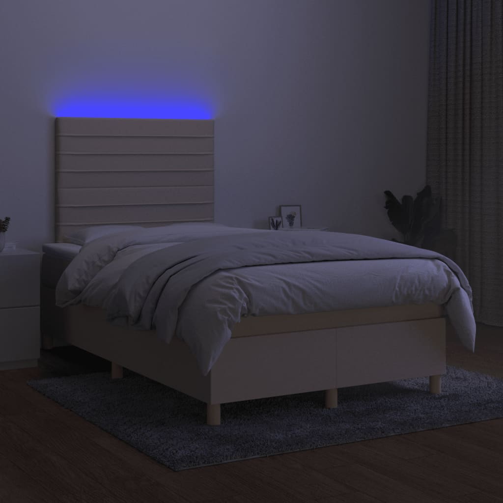 Letto a Molle con Materasso e LED Crema 120x200cm in Tessuto - homemem39