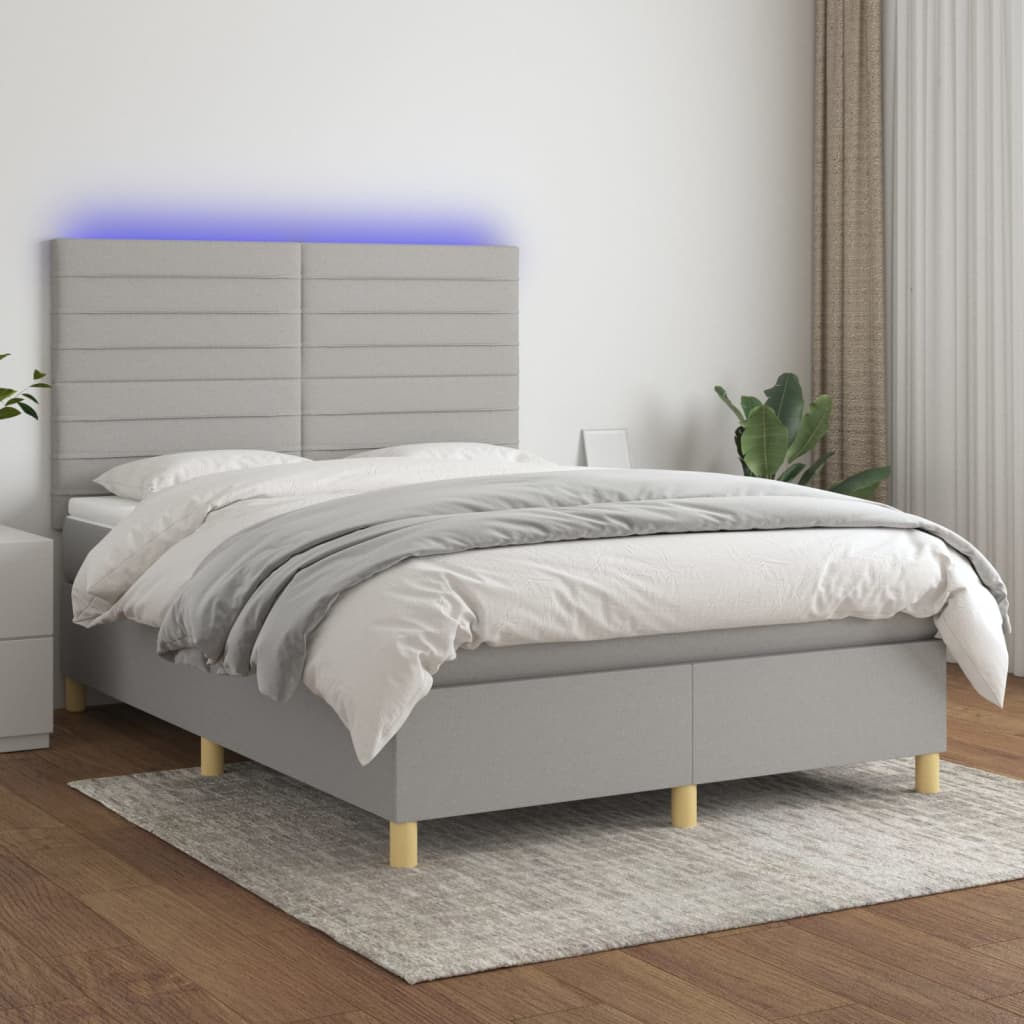 Spring Bed Mattress and LED Light Gray 140x190 cm Fabric