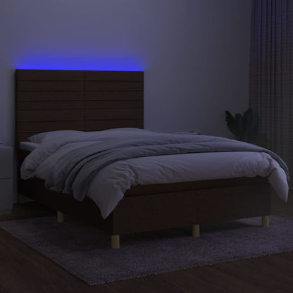 Letto a Molle Materasso e LED Marrone Scuro 140x200 cm Tessuto - homemem39