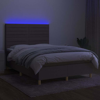 Letto a Molle con Materasso e LED Tortora 140x200 cm in Tessuto