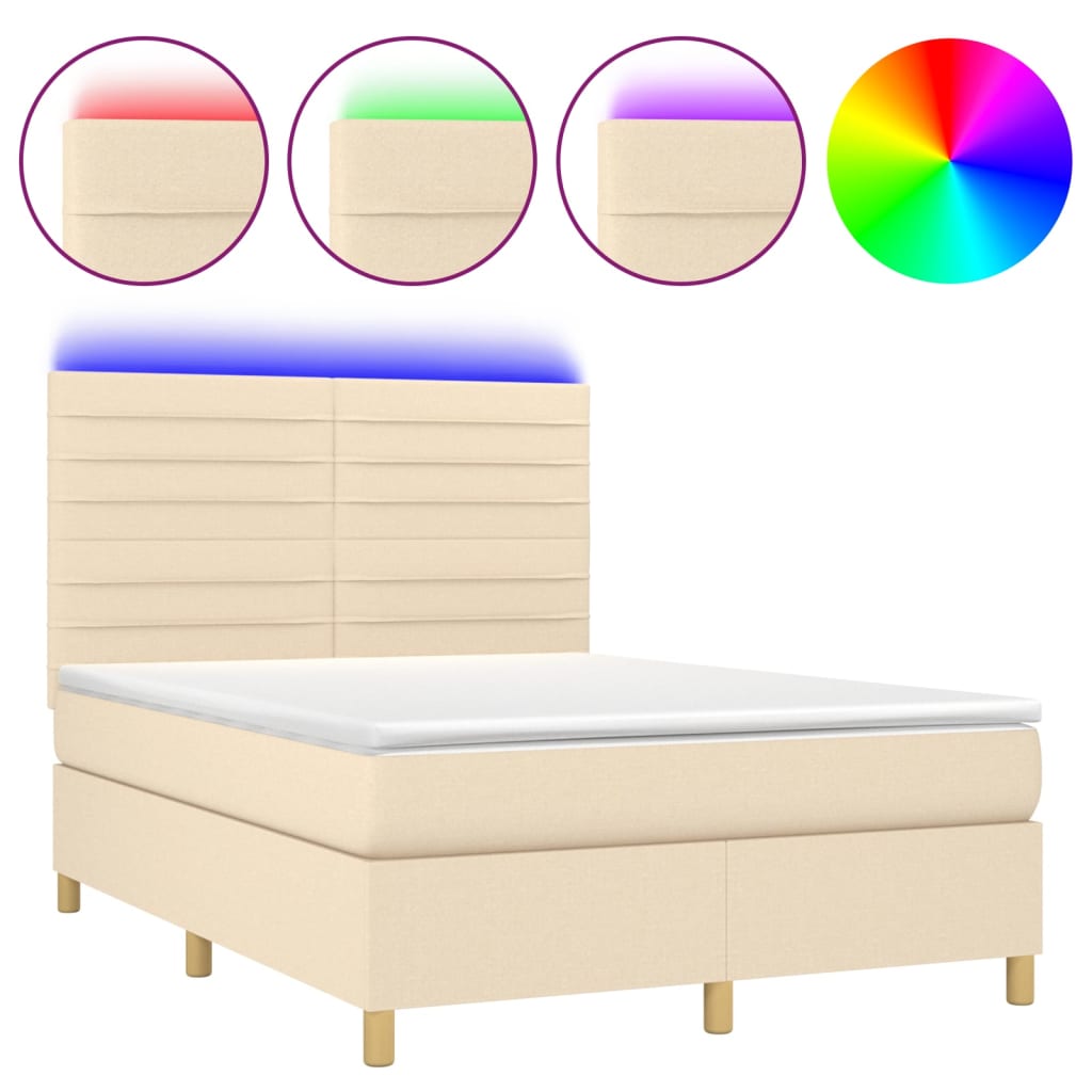 Letto a Molle con Materasso e LED Crema 140x200 cm in Tessuto