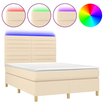 Letto a Molle con Materasso e LED Crema 140x200 cm in Tessuto