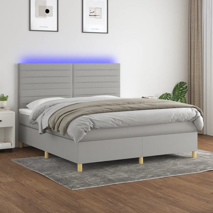 Letto a Molle Materasso e LED Grigio Chiaro 160x200 cm Tessuto - homemem39