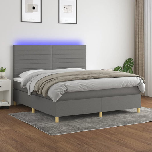 Letto a Molle Materasso e LED Grigio Scuro 160x200cm in Tessuto - homemem39