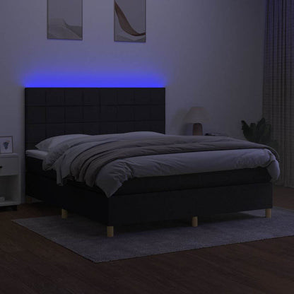 Letto a Molle con Materasso e LED Nero 160x200 cm in Tessuto