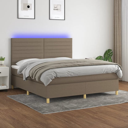 Letto a Molle con Materasso e LED Tortora 160x200 cm in Tessuto - homemem39