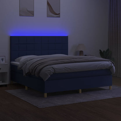 Letto a Molle con Materasso e LED Blu 160x200 cm in Tessuto