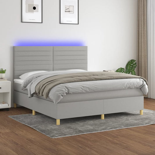 Letto a Molle Materasso e LED Grigio Chiaro 180x200 cm Tessuto - homemem39