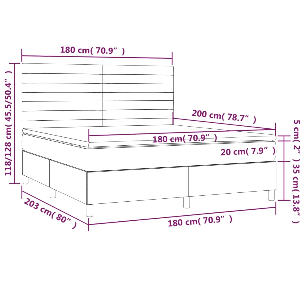 Letto a Molle Materasso e LED MarroneScuro 180x200cm in Tessuto