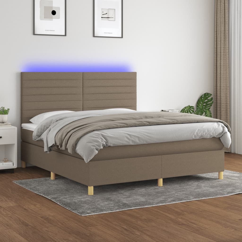 Letto a Molle con Materasso e LED Tortora 180x200 cm in Tessuto | homemem39
